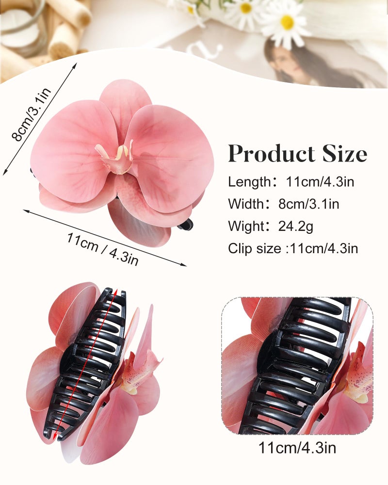 WELROG Orchid Flower Hair Claw Clips 3 Pack - Medium 11cm Spring Hair Claws for Women, Hawaiian Beach Hair Clips for Beach Party Wedding - Image 3